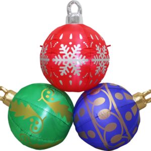 Opblaasfiguur: Grote verlichte kerstballen - 3x stuks - opblaasbaar - hoogte 150 cm huren